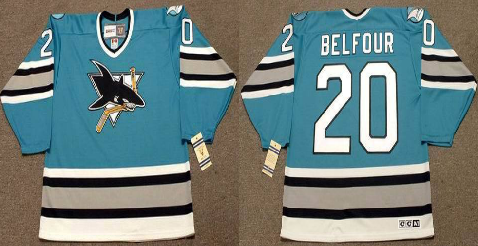 2019 Men San Jose Sharks #20 Belfour blue CCM NHL jersey 